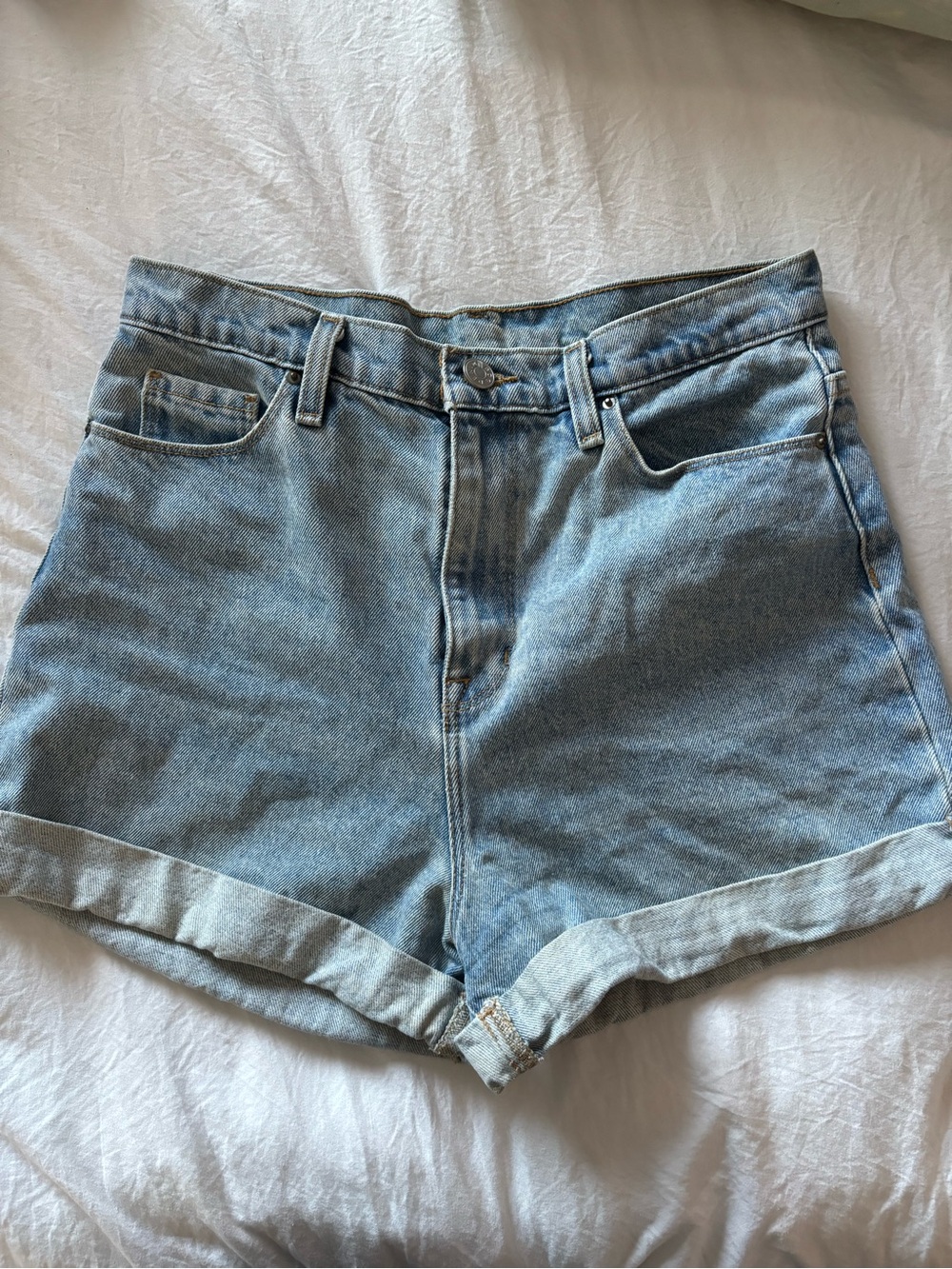 BDG Light Blue High-Rise Cuffed Denim Shorts